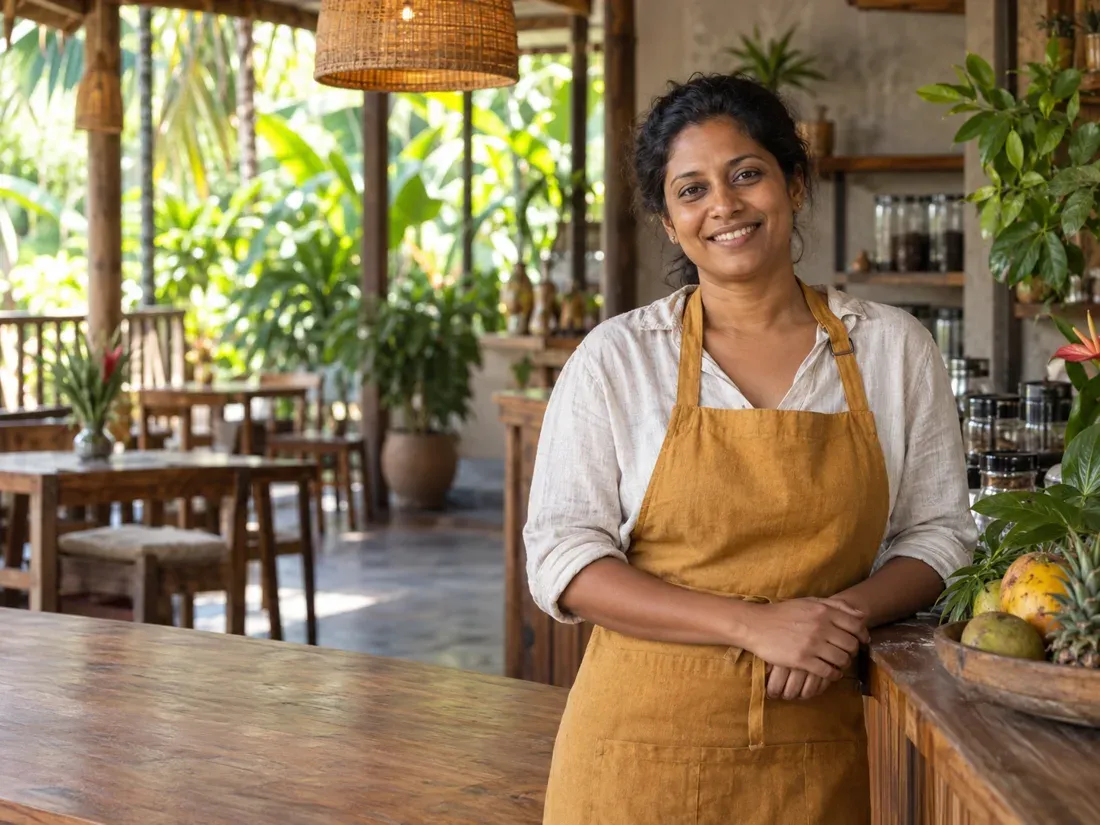 Illustrative café owner portrait